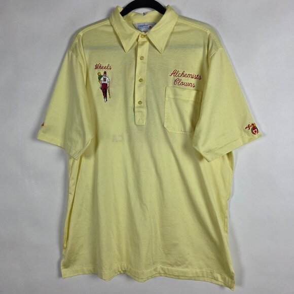Sunrise Sportswear Other - Vintage 80s Sunrise Shrine Clowns Bowling Embroidered Mens XL Yellow Polo Shirt